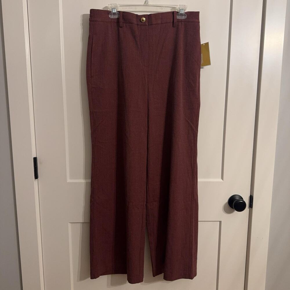 MICHAEL Michael Kors Dress Pants Sz L Merlot Wide Leg Pull On Stretch Work Chic